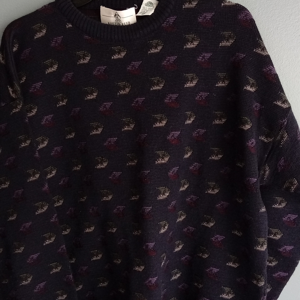 Austin Reed 100 Percent Merino Wool‎ Patterned Crew Neck Sweater Mens Medium